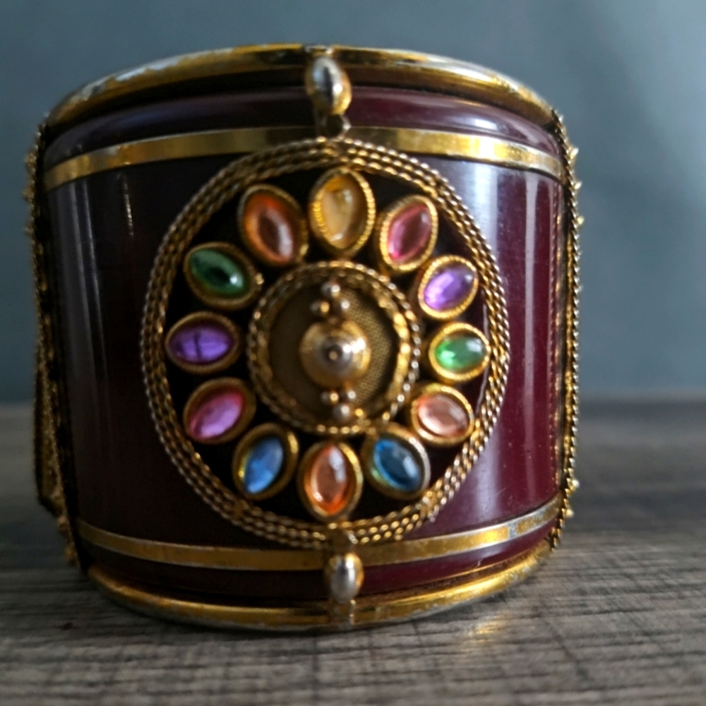 Multicolor Gemstone Gold Cuff Bracelet